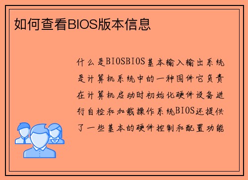 如何查看BIOS版本信息