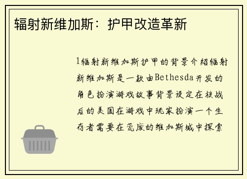 辐射新维加斯：护甲改造革新