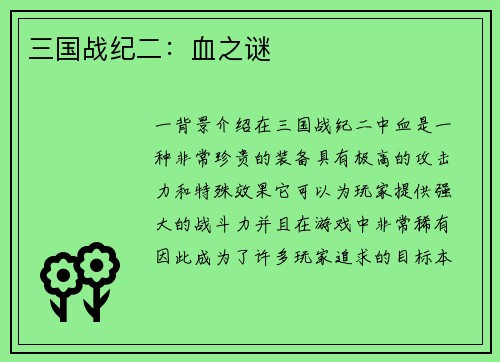 三国战纪二：血之谜